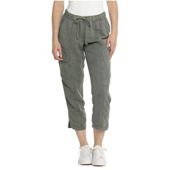 C&C California Linen Blend Drawstring Cropped Cargo Pants Gray Size Large - Picture 1 of 9